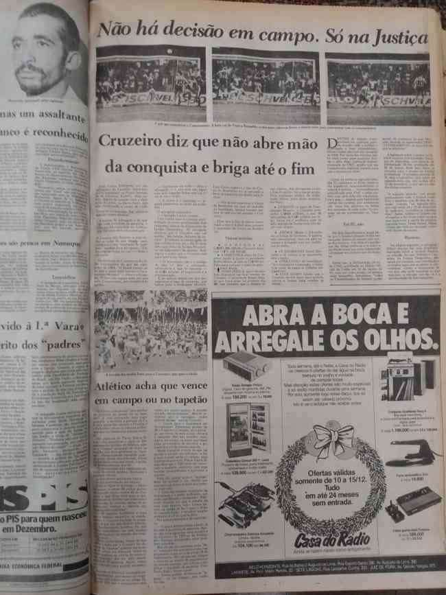 Jornal Estado de Minas do dia 11 de dezembro de 1984 mostrou a indefinio daquele Campeonato Estadual