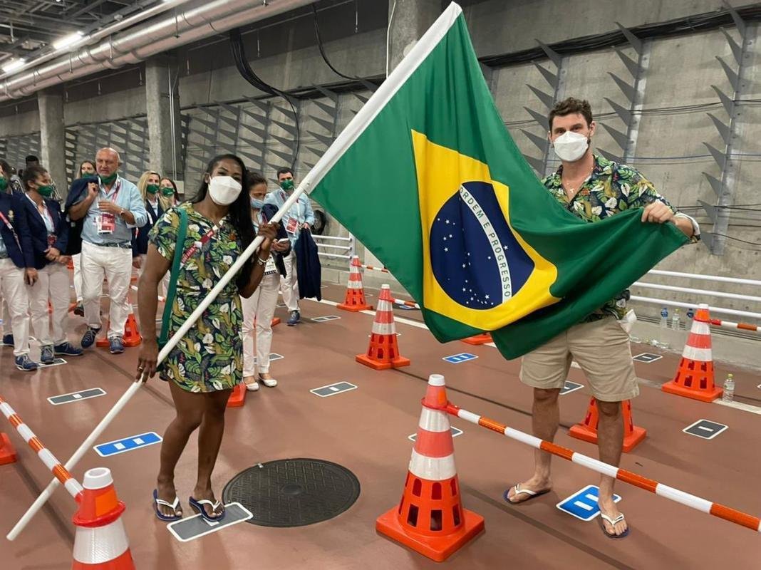Entrada do Time Brasil na cerimnia de abertura dos Jogos de Tquio, no Estadio Olmpico