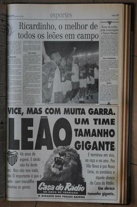 Recorde de pblico no Mineiro: pginas do jornal Dirio da Tarde sobre Cruzeiro 1x0 Villa Nova, em 1997. Estdio recebeu 132.834 pessoas na deciso do Campeonato Mineiro