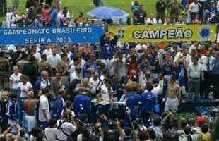 H 10 anos, Cruzeiro levantava a taa de campeo brasileiro depois da vitria por 5 a 2 sobre o Fluminense. Neste domingo, o time celeste receber o trofu do tricampeonato em duelo com o Bahia, no Mineiro.