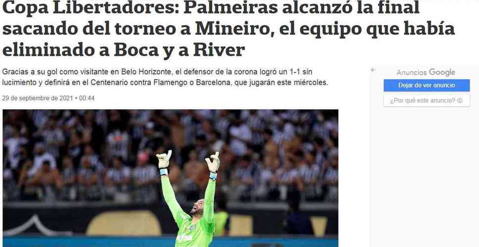 La Nación, da a Argentina, noticia de que Palmeiras está por delante
