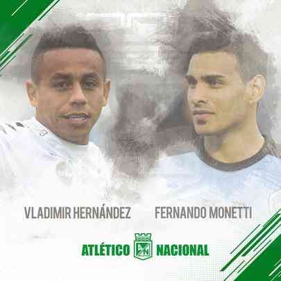 Vladimir Hernndez (esquerda): meia se transferiu do Santos para o Atltico Nacional / Fernando Monetti (direita): goleiro se transferiu do Lans para o Atltico Nacional 