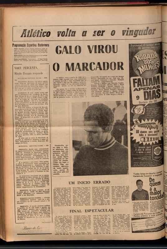 O Dirio Esportivo, 20 de dezembro, um dia aps o jogo - chamada alusiva ao trecho do hino do clube: 'Atltico volta a ser vingador'.