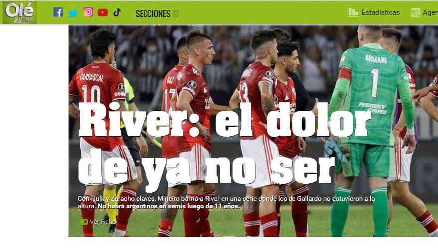 Ol - 'River: a dor de j no ser'. Jornal destaca o fim de uma fase hegemnica do River Plate no futebol sul-americano