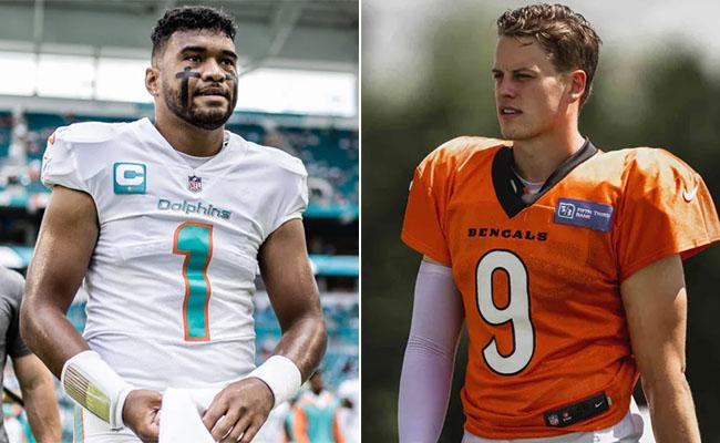 Tua Tagovailoa e Joe Burrow: astros de Dolphins e Bengals