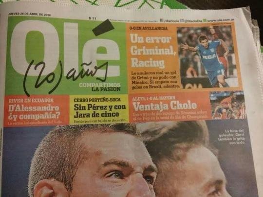 Ol traz na capa destaque menor para o jogo e lembra gol anulado do Racing