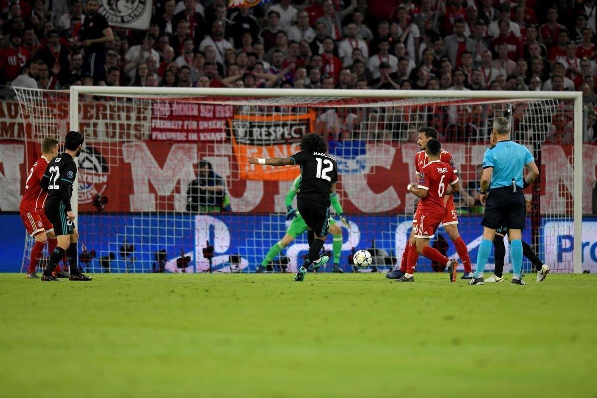 Marcelo, lateral do Real Madrid, empatou a partida pelo clube merengue