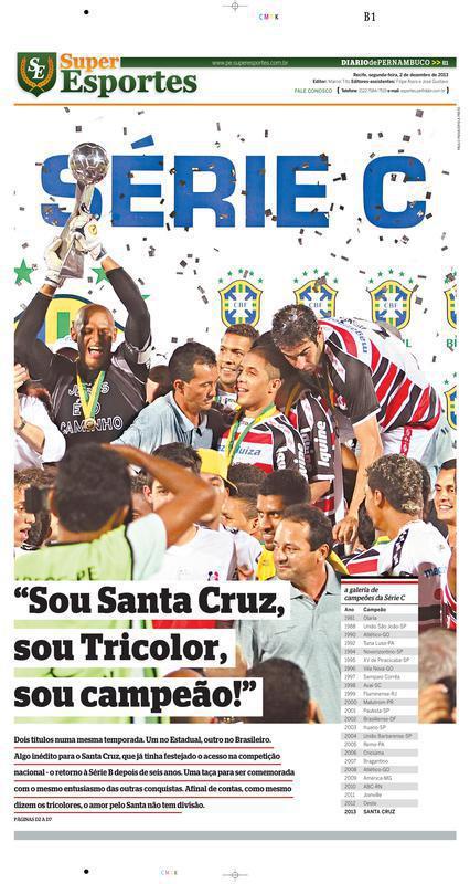2013 - Santa Cruz 2 x 1 Sampaio Corrêa / Brasileiro Série C - Com gol do herói Flávio Caça-Rato, que já havia garantido o acesso para a Série B, o Santa Cruz derrotou o Sampaio Corrêa e levantou a taça do Brasileiro da Série C em 2013.