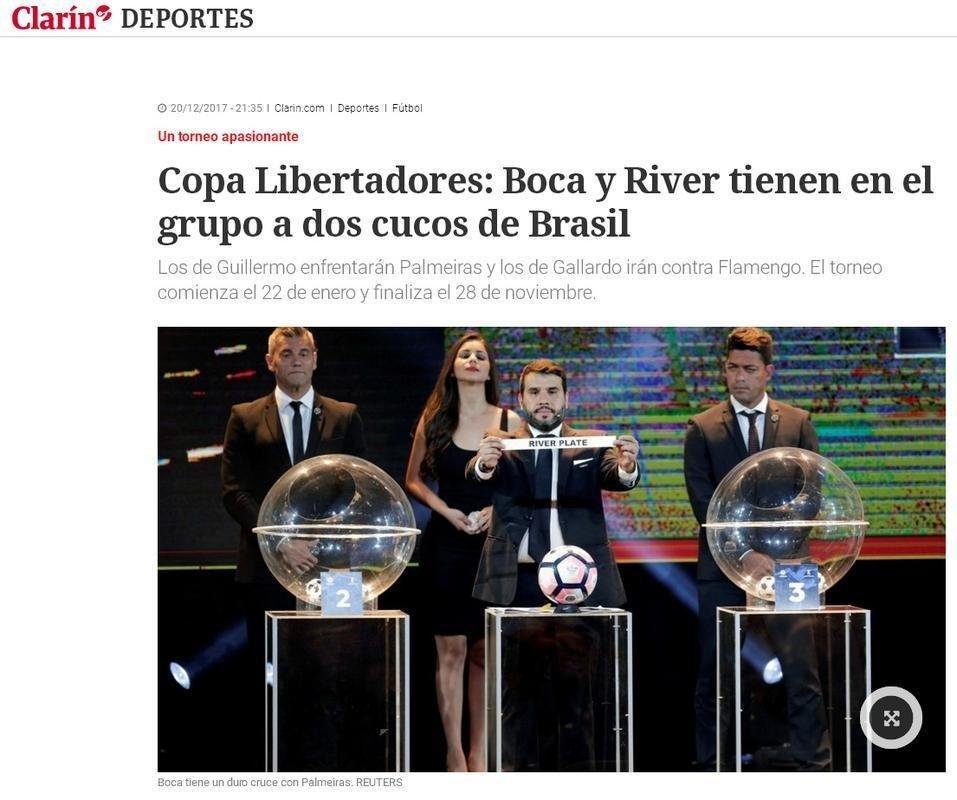 Clarn preferiu dar nfase apenas aos rivais de Boca e River na Libertadores