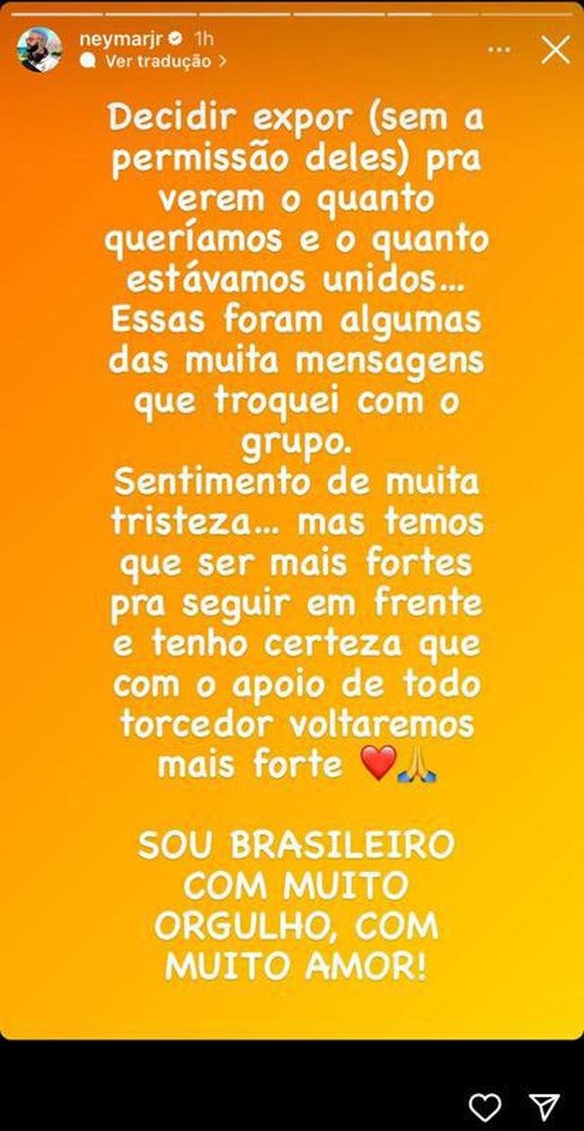 Neymar exps conversas com Marquinhos e Thiago Silva, e logo depois exaltou grupo da Seleo Brasileira que foi eliminado na Copa do Mundo para a Crocia