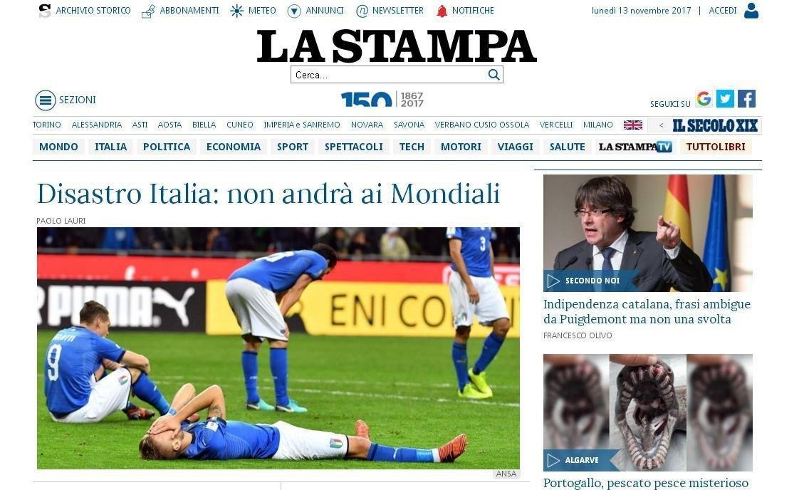 Manchetes das principais publicaes italianas aps vexame histrico da Azzurra