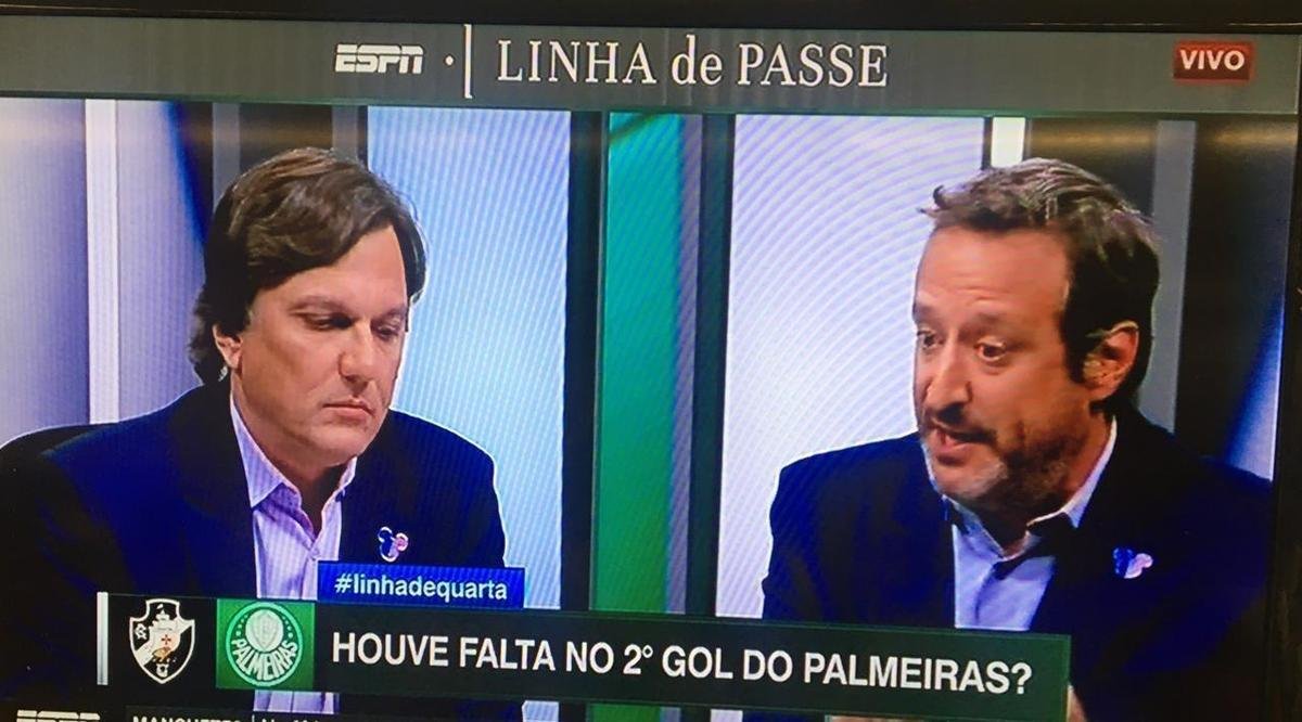 Mauro Cezar Pereira e Gian Oddi durante discusso no Linha de Passe, da ESPN