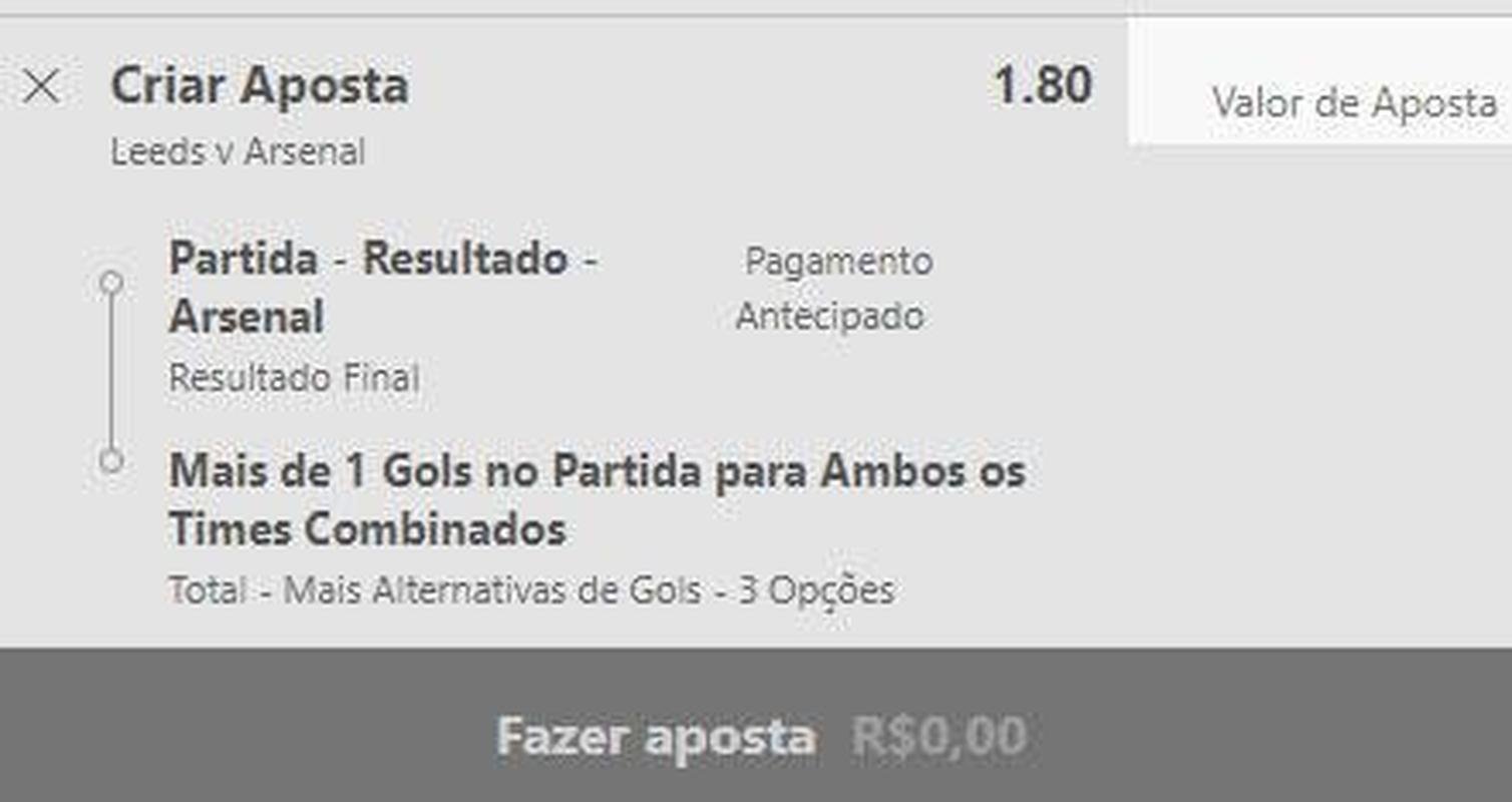 Arsenal vence Leeds e mais de um gol no jogo (odd 1.80) - O Arsenal  o lder isolado do Campeonato Ingls. Em nove jogos, so oito vitrias e apenas uma derrota, fora de casa para o Manchester United. O Leeds  apenas o 14, com duas vitrias em nove jogos. Em todas as vitrias, o Arsenal marcou pelo menos dois gols, o que d muito valor para nossa aposta.