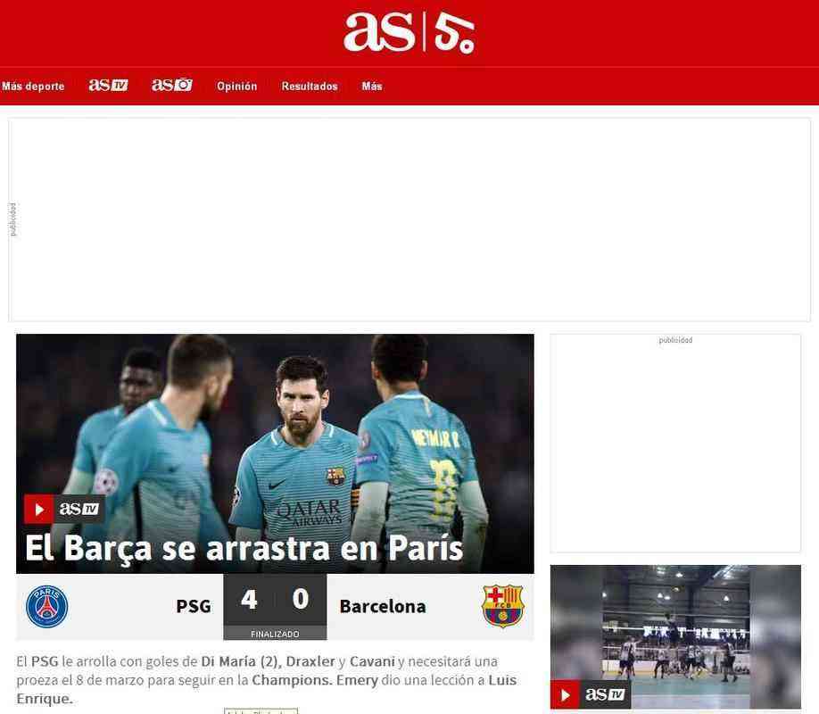 Dirio AS, de Madri: 'Barcelona se arrasta em Paris'
