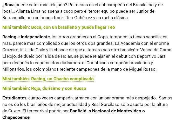 Ol destaca duelo do Racing contra 'enorme Cruzeiro'