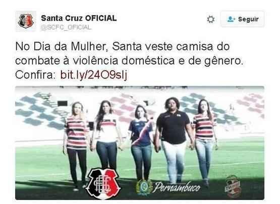 Santa Cruz vestiu camisa do 'combate à violência doméstica e de gênero '
