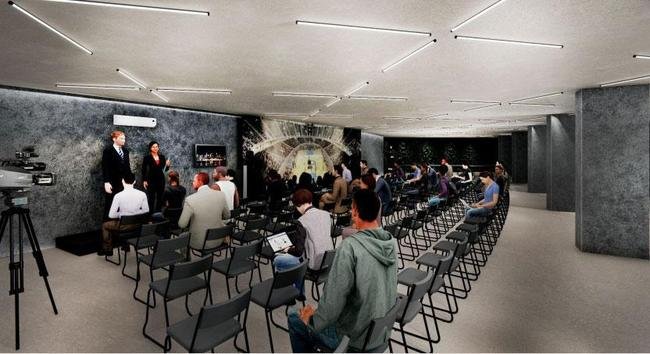 Alm de seguir como complexo esportivo, a rea do ginsio abrigar um restaurante com vista panormica, um shopping e um hotel. Na foto, Sala de Eventos.