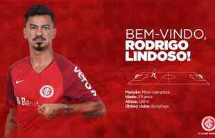Desde 2015 no Botafogo, o meia Rodrigo Lindoso acertou com o Internacional at 2020