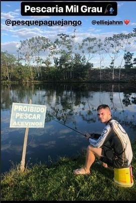 Nathan aproveita para pescar com a família no Mato Grosso