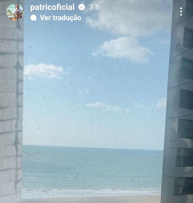 Patric postou uma foto da vista de uma das praias de Recife em suas redes sociais
