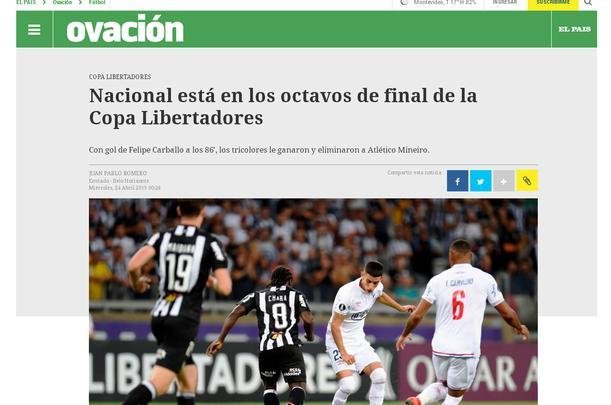 O Ovacin afirma que o Nacional foi premiado com um gol no fim do jogo, pese o cansaso do time. O jornal diz que o Nacional conseguiu a classificao de forma antecipada e agora enfrentar o Cerro Porteo para lutar pela primeira posio do grupo. 
