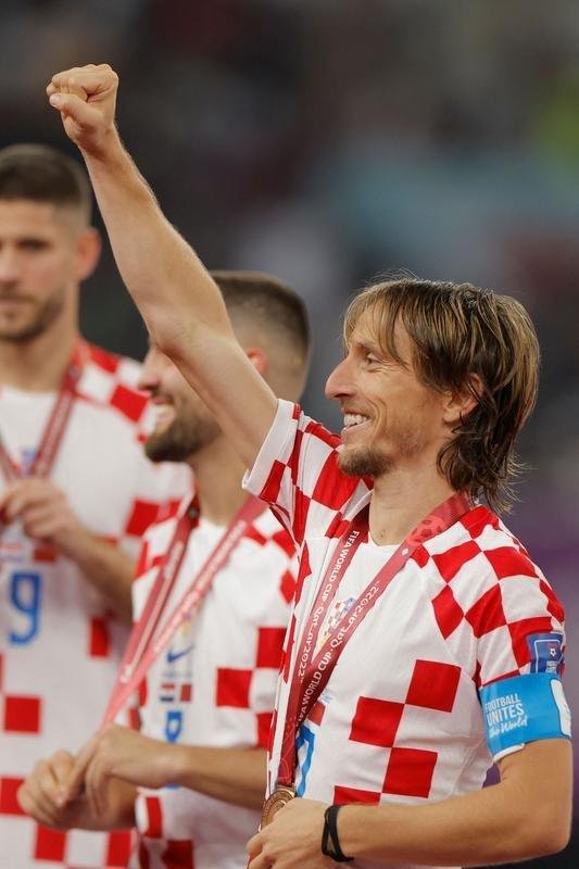 Festa e premiao dos jogadores da Crocia pela conquista do terceiro lugar na Copa do Mundo de 2022, no Catar. Time croata venceu o Marrocos por 2 a 1 neste sbado (17), no Estdio Internacional Khalifa, em Doha