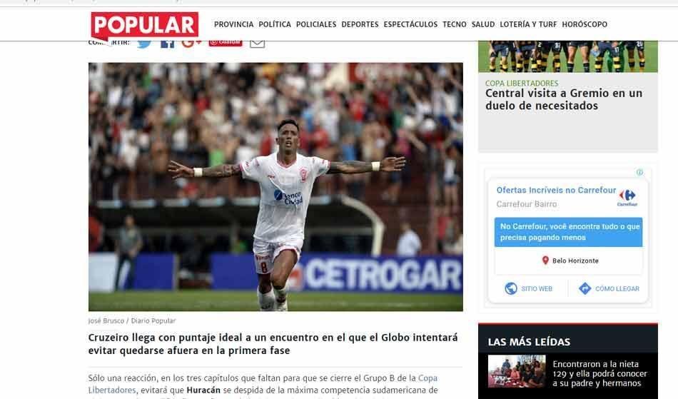 Imprensa argentina analisa a partida entre Cruzeiro e Huracn