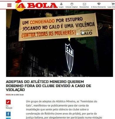 A Bola (Portugal) - Torcedoras do Atltico querem Robinho fora do clube devido caso de estupro