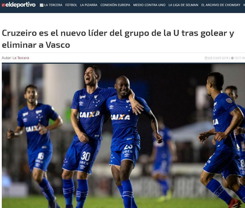 LA TERCERA, Chile - Cruzeiro  o novo lder do grupo da La U aps golear o Vasco