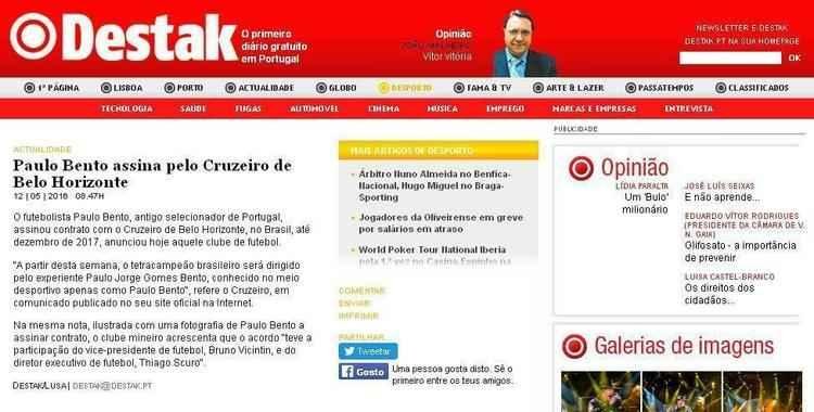Destak: 'Paulo Bento, antigo selecionador de Portugal, assinou contrato com o Cruzeiro de Belo Horizonte, no Brasil, até dezembro de 2017, anunciou hoje aquele clube de futebol'