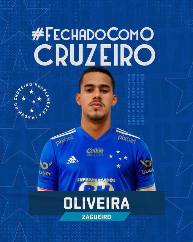 O Cruzeiro anunciou o zagueiro Oliveira, ex-Atlético-GO, em 3 de fevereiro. O jogador foi cedido até o fim da temporada, mas a Raposa terá opção de adquirir os direitos econômicos ao fim do contrato de empréstimo