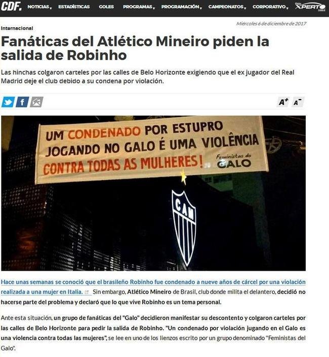 CDF (Chile) - Fanticas do Atltico pedem a sada de Robinho