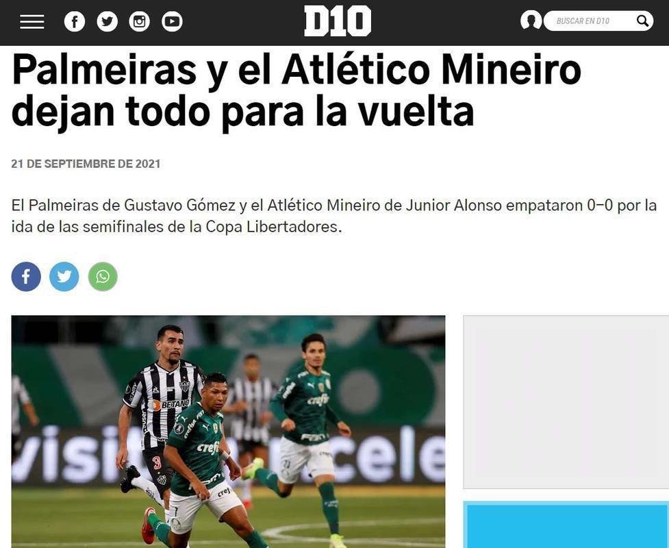 D10, do Paraguai: 'Palmeiras e Atltico deixaram duto para o jogo de volta'