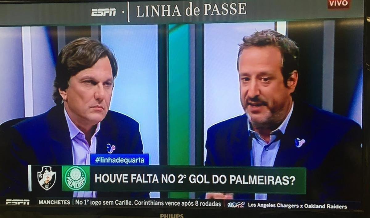 Mauro Cezar Pereira e Gian Oddi durante discusso no Linha de Passe, da ESPN