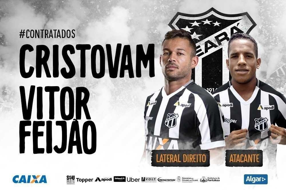 O Cear anunciou, de uma s vez, as contrataes do lateral-direito Cristovam, que estava no Suwon Bluewings, da Coreia do Sul, e do atacante Vitor Feijo, que estava no Cricima.