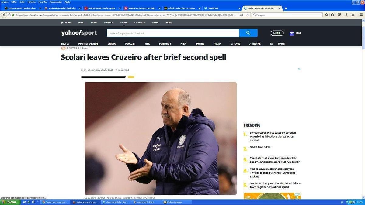 Yahoo, da Inglaterra - Site ingls noticiou sada do treinador e lembrou passagem do gacho pelo Chelsea 