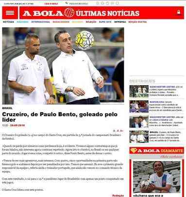 O jornal 'A Bola' lembrou que o Santa Cruz, responsvel pela goleada,  o lder do Brasileiro