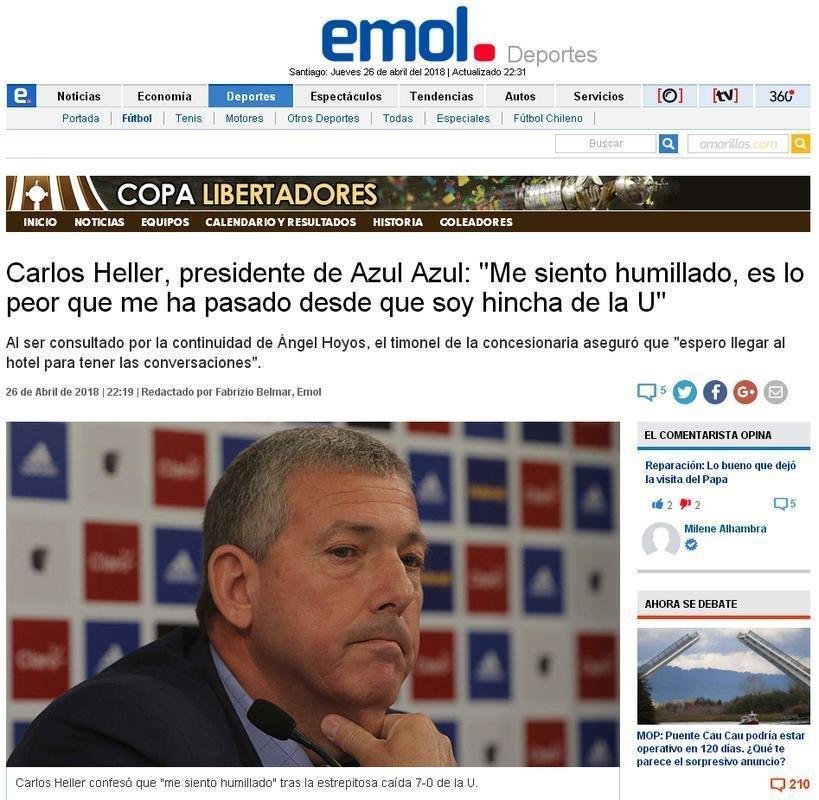 Manchetes dos veculos de comunicao do Chile. Portal EMOL