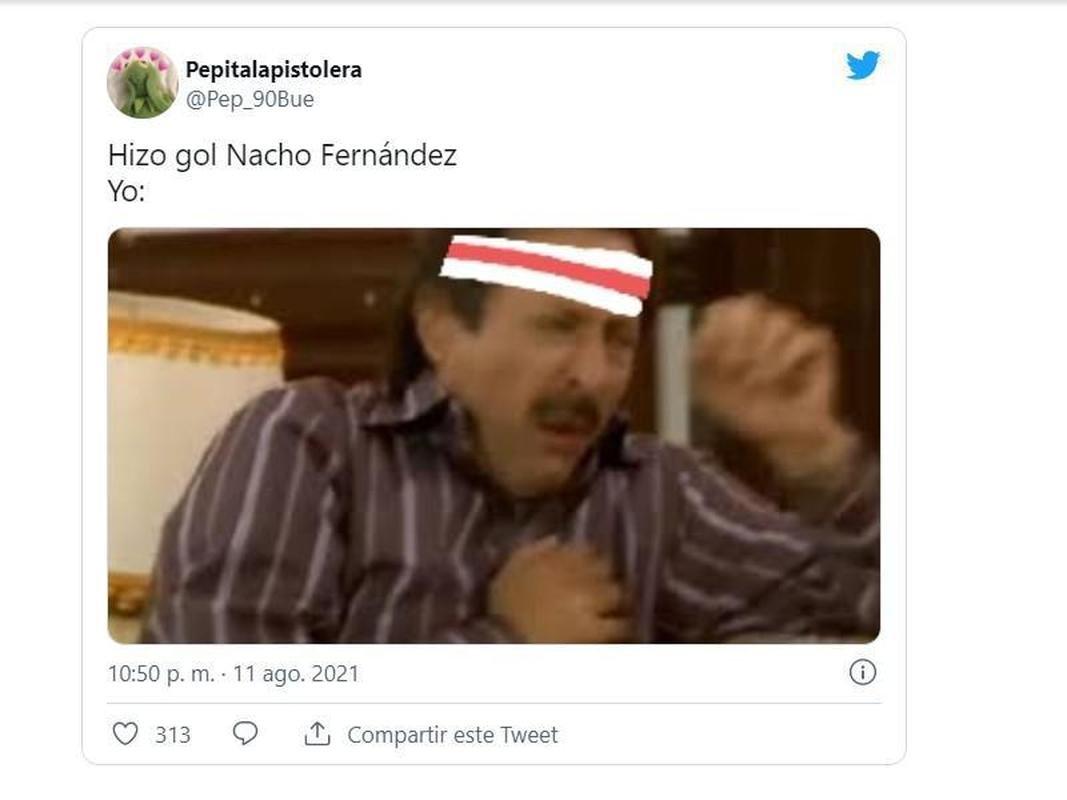 'Nacho marcou um gol. Eu:'
