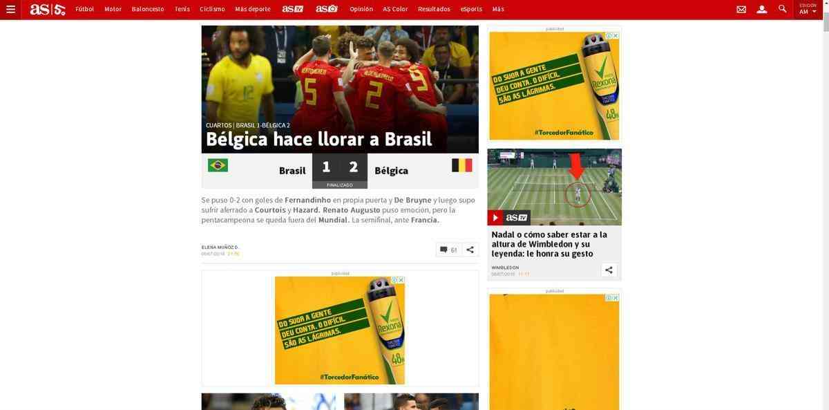 As (Espanha) - Blgica faz o Brasil chorar