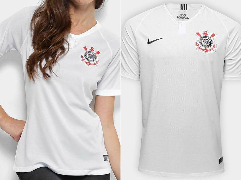 Corinthians. Camisa Feminina: R$ 199,99 / Camisa Masculina: R$ 179,99