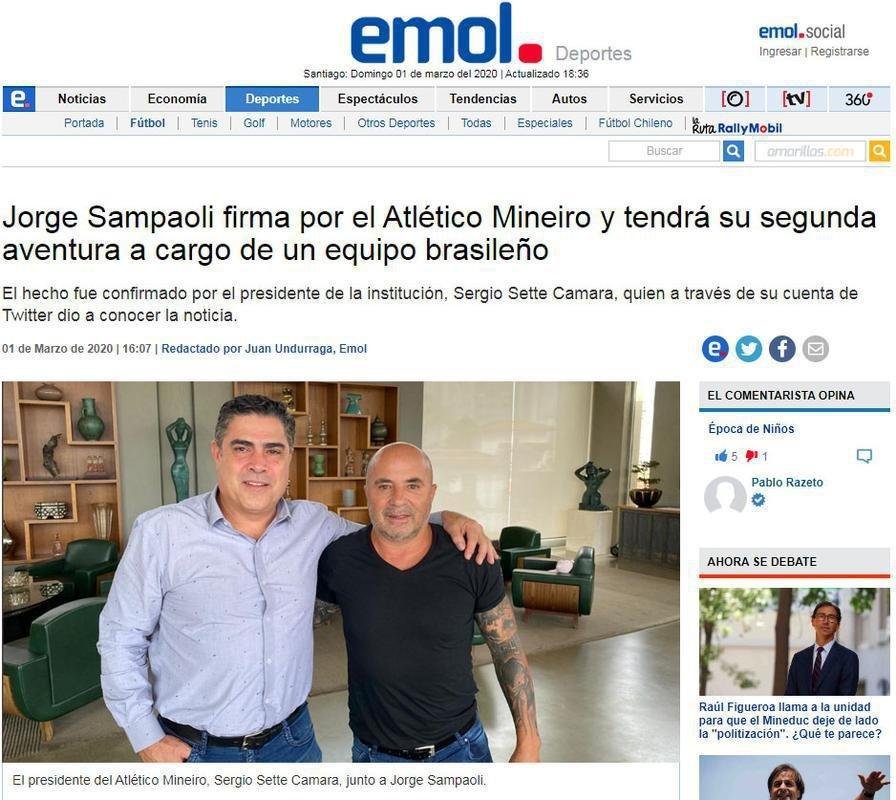 EMOL - Jorge Sampaoli assina com Atltico e ter sua segunda aventura a cargo de um time brasileiro