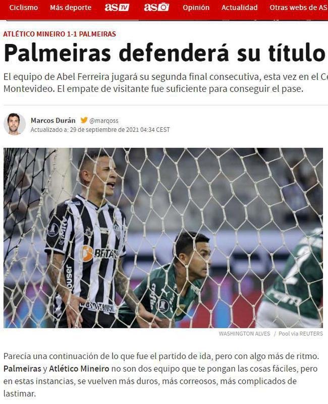 As, da Espanha, diz que Palmeiras defender seu ttulo da Libertadores
