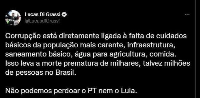 Lucas Di Grassi declarou-se contra o candidato eleito 