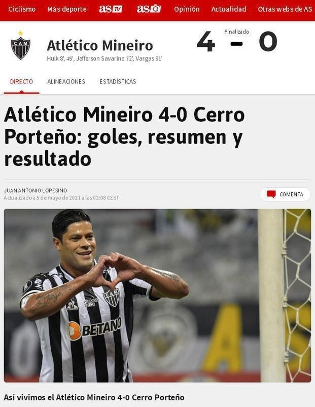 As (Espanha) - Goleada contundente do Atlético sobre o Cerro