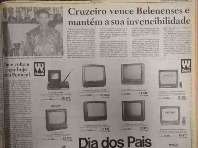 Jornal Estado de Minas de 6 de agosto de 1993 registrou primeiro gol de Ronaldo pelo Cruzeiro