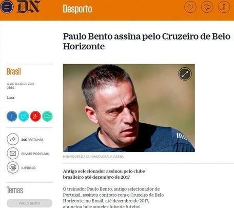 Diário de Notícias: 'Paulo Bento assina pelo Cruzeiro de Belo Horizonte'