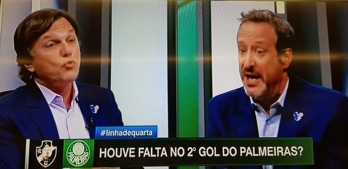 Mauro Cezar Pereira e Gian Oddi durante discusso no Linha de Passe, da ESPN