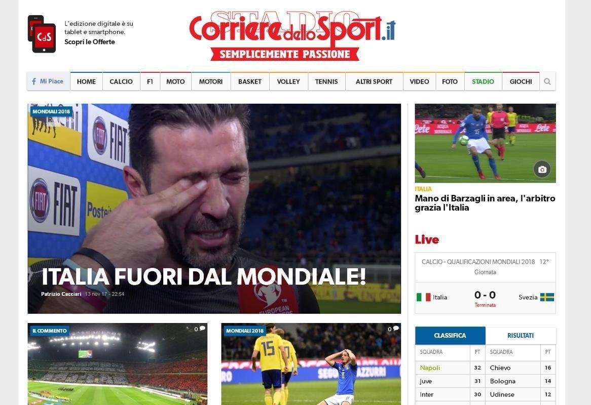 Manchetes das principais publicaes italianas aps vexame histrico da Azzurra