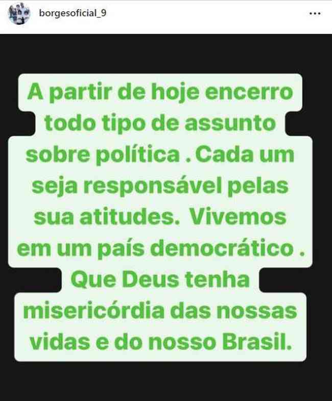 Borges, ex-atacante de Cruzeiro e São Paulo; manifestações de esportistas bolsonaristas após a vitória de Lula, presidente eleito do Brasil
